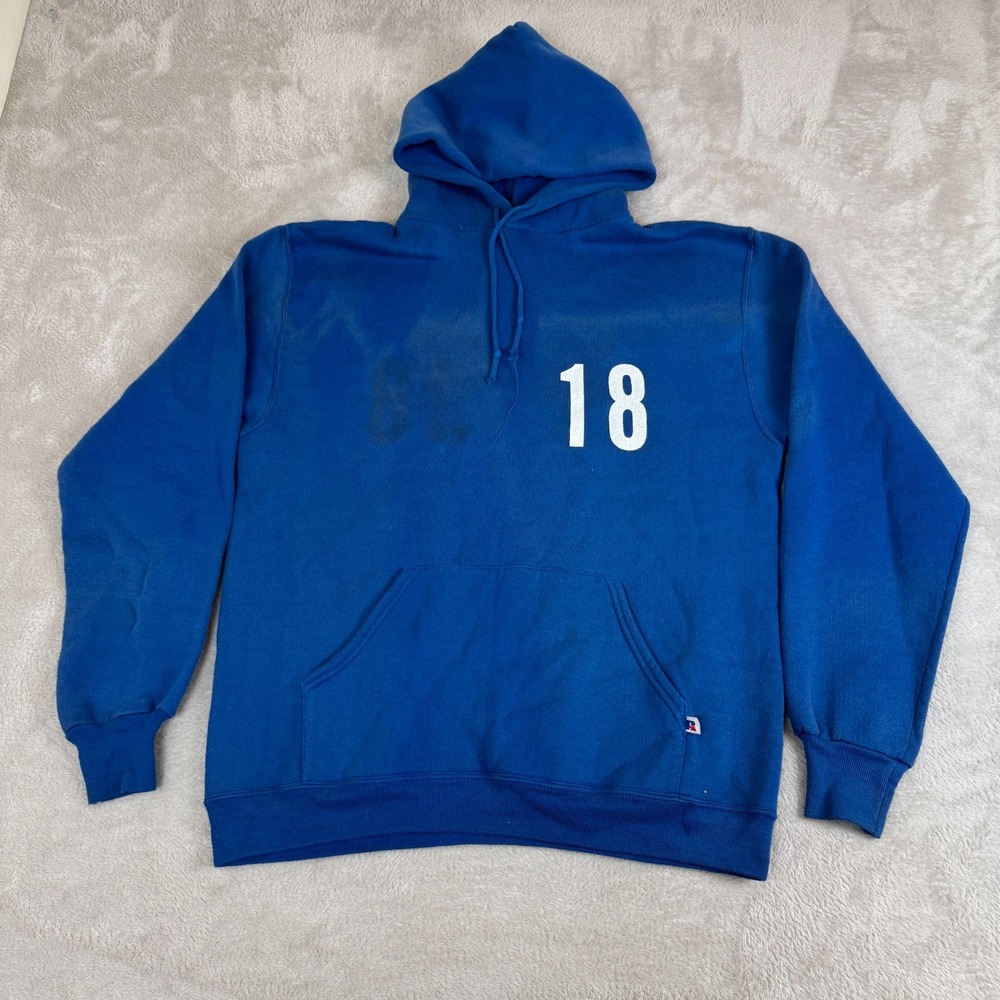 VTG Russell Athletic BYU Cougars Volleyball 18 Hoodie Mens L Blue Preowned Faded